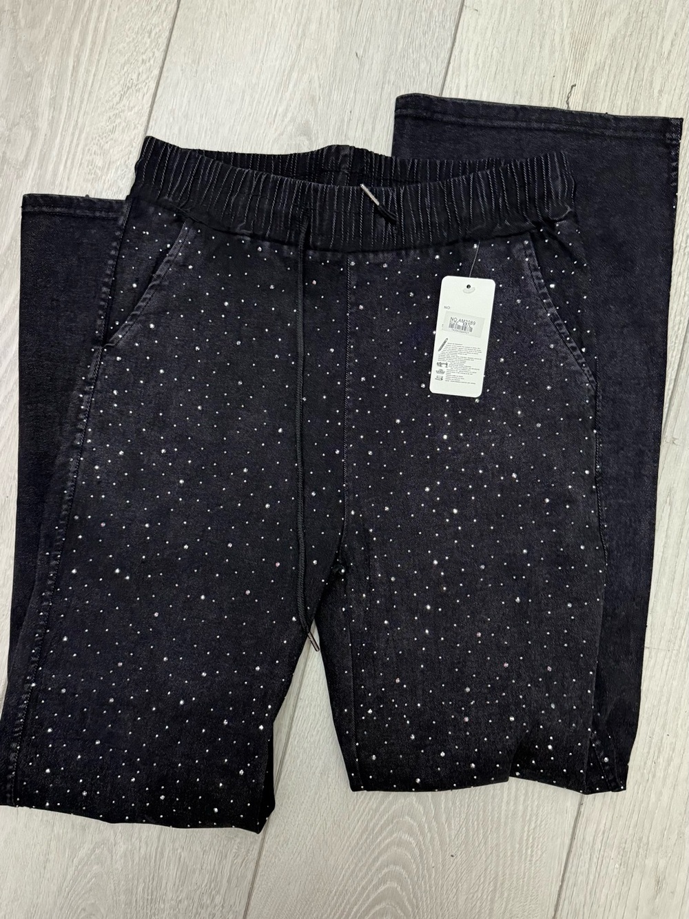 Black Sparkle Jogger Pants with Pull-On Waist